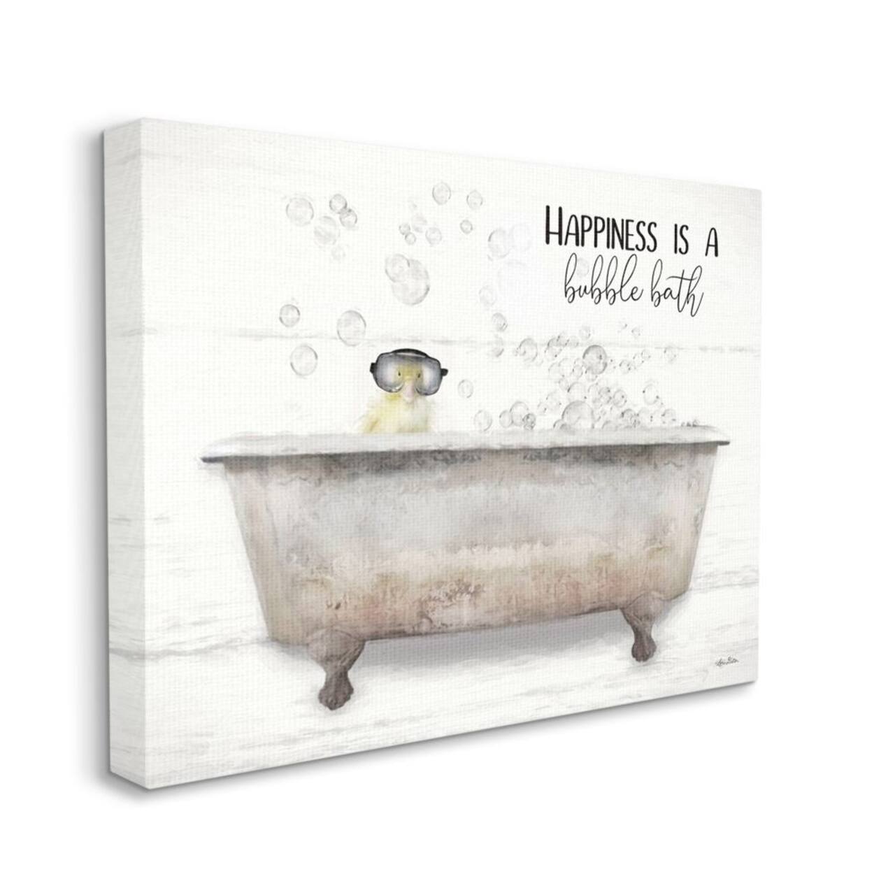 Stupell Industries Happiness is a Bubble Bath Quote Bathroom Tub Chick Canvas Wall Art